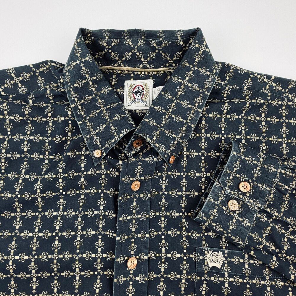 Cinch Shirt XL Black Geometric Button Up